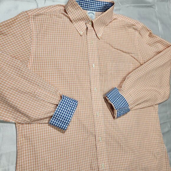 Brooks Brothers Shirt Men L Gingham Check Flip Cuff Button Buisness Regent Fit - Picture 1 of 6